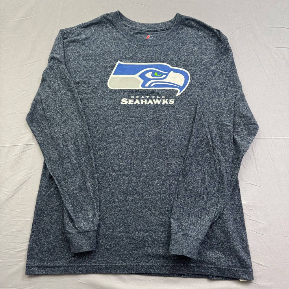 Majestic Seattle Seahawks Mens XL Long Sleeve Shirt Navy Blue Heathered NFL
